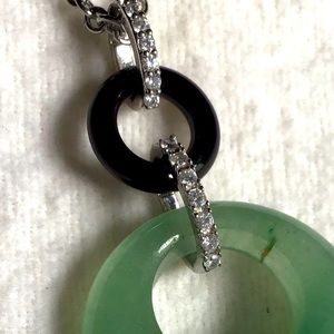 Green Aventurine & Black Onyx Necklace with Austrian Crystal in Stainless steel